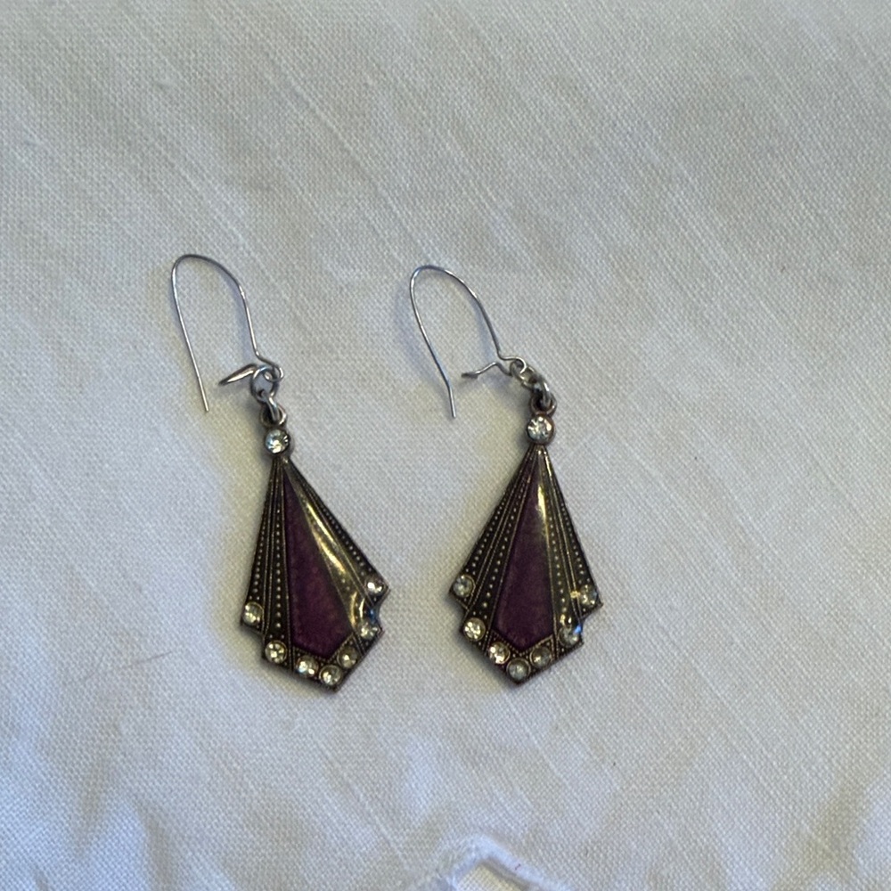 Purple and Silver Dangle Earrings with small crystals